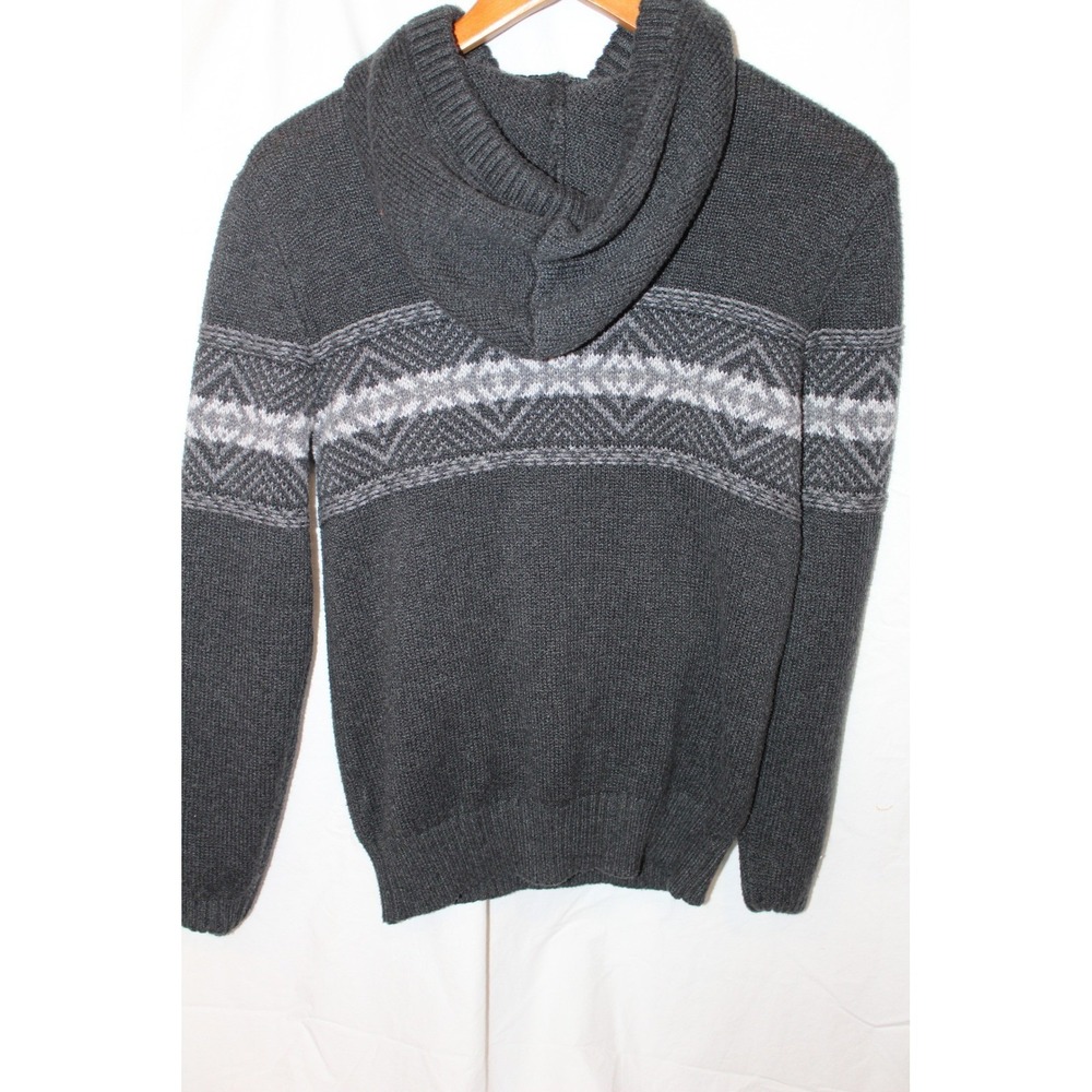 American Eagle Charcoal Gray Fair Isle Knit Hoodie Sweater Mens M